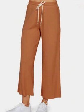 Mate The Label Organic Cotton Waffle Pants Womens M Thermal Wide Leg Crop Brown